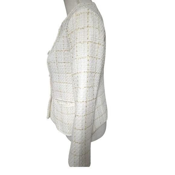 Textured White & Gold Jacket with Pearl and Rhinestone Buttons - Picture 3 of 4